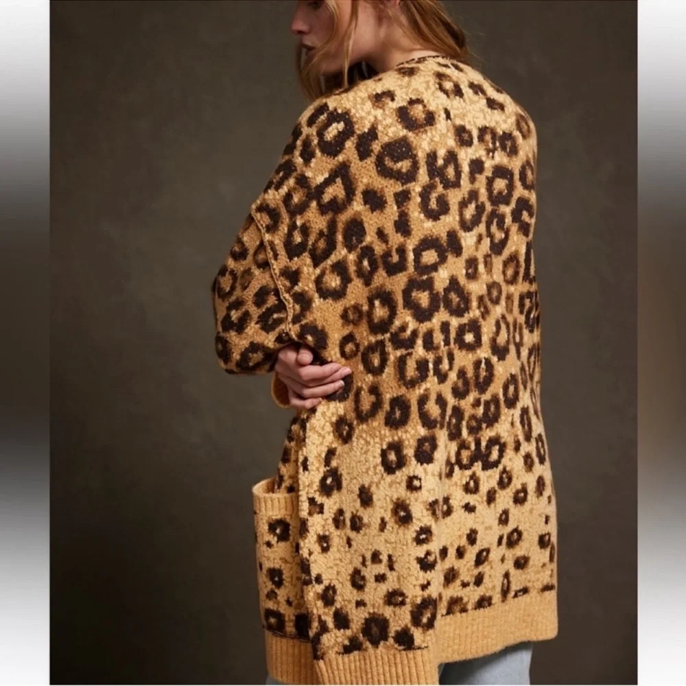 Free People State Side Leopard Print Cardigan in Tan and Brown - Picture 3 of 9